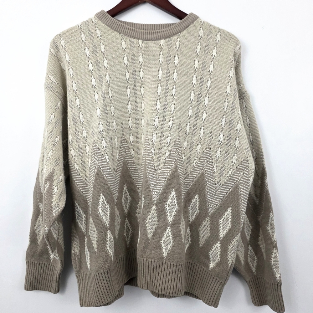 Vintage 90's Tosani Canada Womens Large Oversized Sweater Cream Patterned
